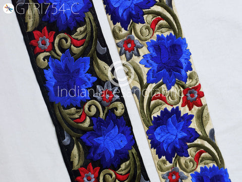 9 Yard Blue 75mm DIY Crafting Sewing Saree Indian Sari Border Home Decor Beach Bags Embroidered Fabric Trim Decorative Embroidery Ribbon