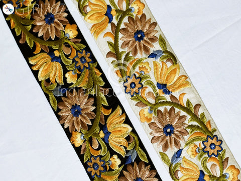3 Yard Yellow Embroidered Fabric 8 Cm Trim Floral Indian Sari Border Crafting Saree Sewing Decorative Beach Bag Cushions Trimmings Ribbons
