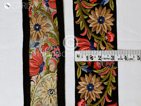 3 Yard Red Embroidered 8 Cm Fabric Trim Floral Indian Decorative Beach Bag Cushions Trimmings Sari Border DIY Crafting Saree Sewing Ribbons