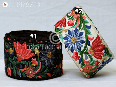 9 Yard Blue Indian Sari 8cm Border DIY Crafting Saree Trimmings Floral Sewing Decorative Beach Bag Cushions Ribbons Embroidered Fabric Trim