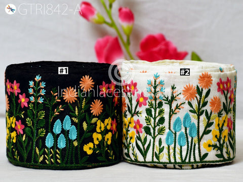 9 Yard Floral Embroidered Fabric Trim Indian DIY Crafting Laces Sari Border Saree Ribbon Sewing Curtain Home Decor Supply Embellishment Lace