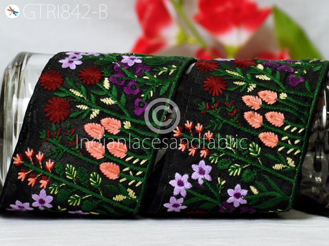 Floral Embroidered 9cm Fabric Trim By The Yard Indian DIY Crafting Laces Sari Border Saree Ribbon Beach Bags Headband Summer Dress Embellish