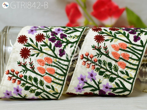 Floral Embroidered 9cm Fabric Trim By The Yard Indian DIY Crafting Laces Sari Border Saree Ribbon Beach Bags Headband Summer Dress Embellish