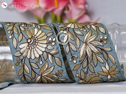 9 Yard Indian 75mm Floral Embroidered Trim Wholesale Sari Border DIY Crafting Fabric Saree Sewing Decorative Beach Bags Trimmings Home Decor