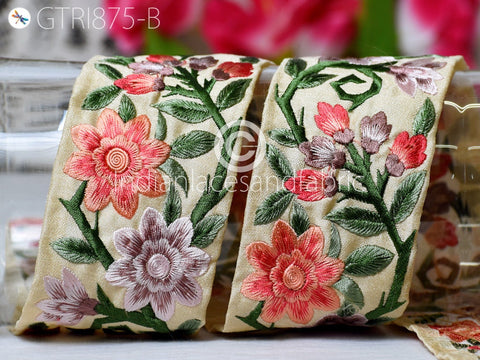 9 Yard Peach 6cm Embroidered Fabric Trim Floral Indian Sari Border Crafting Saree Sewing Decorative Beach Bag Cushion Covers Trimming Ribbon