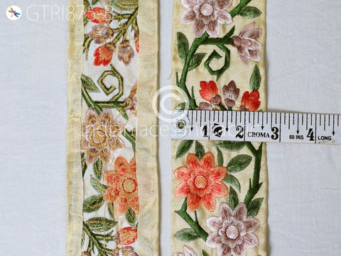 9 Yard Peach 6cm Embroidered Fabric Trim Floral Indian Sari Border Crafting Saree Sewing Decorative Beach Bag Cushion Covers Trimming Ribbon