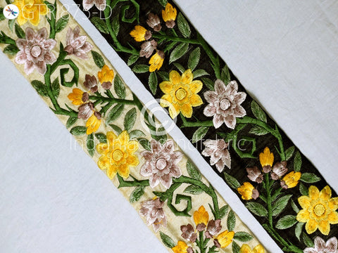 9 Yard Yellow 6cm Embroidered Fabric Trim Floral Indian Sari Border Hair Crafting Saree Sewing Decorative Beach Bag Cushion Trimmings Ribbon