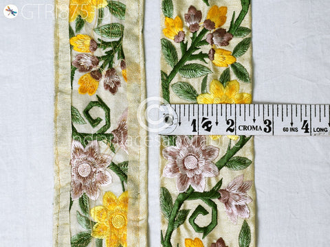 9 Yard Yellow 6cm Embroidered Fabric Trim Floral Indian Sari Border Hair Crafting Saree Sewing Decorative Beach Bag Cushion Trimmings Ribbon