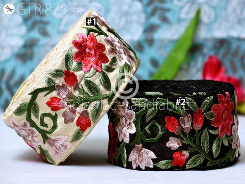 9 Yard Red 7cm Embroidered Lace Fabric Trim Floral Indian Sari Border Crafting Saree Sewing Decorative Beach Bag Hats Cushions Trim Ribbons