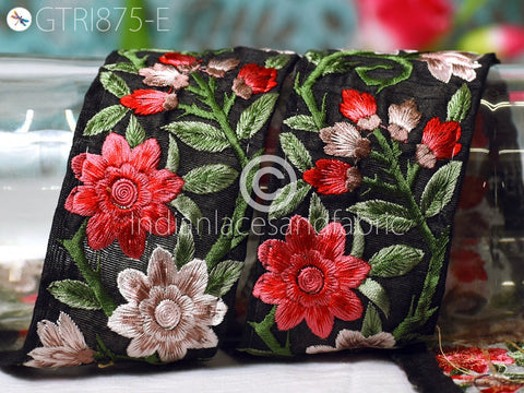 9 Yard Red 7cm Embroidered Lace Fabric Trim Floral Indian Sari Border Crafting Saree Sewing Decorative Beach Bag Hats Cushions Trim Ribbons