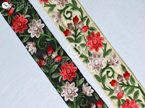9 Yard Red 7cm Embroidered Lace Fabric Trim Floral Indian Sari Border Crafting Saree Sewing Decorative Beach Bag Hats Cushions Trim Ribbons