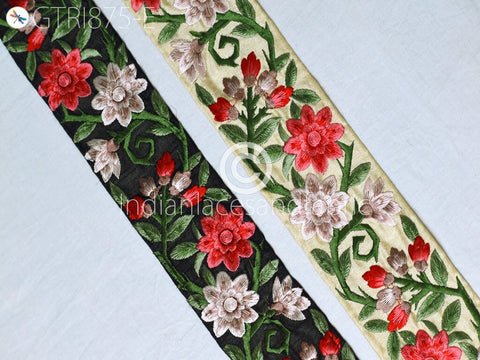 9 Yard Red 7cm Embroidered Lace Fabric Trim Floral Indian Sari Border Crafting Saree Sewing Decorative Beach Bag Hats Cushions Trim Ribbons