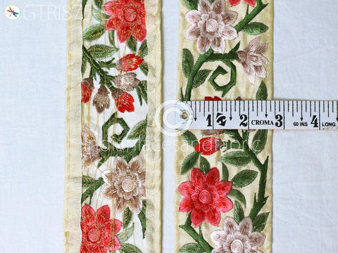 9 Yard Red 7cm Embroidered Lace Fabric Trim Floral Indian Sari Border Crafting Saree Sewing Decorative Beach Bag Hats Cushions Trim Ribbons