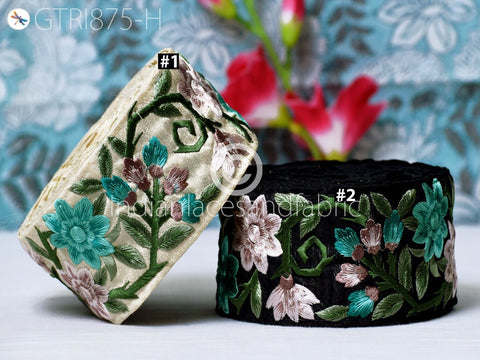 9 Yard Sea Green 65MM Embroidered Fabric Trim Floral Indian Sari Border Crafting Saree Sewing Decorative Beach Bag Cushions Trimmings Ribbon