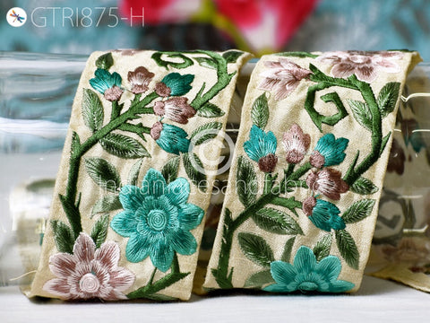 9 Yard Sea Green 65MM Embroidered Fabric Trim Floral Indian Sari Border Crafting Saree Sewing Decorative Beach Bag Cushions Trimmings Ribbon