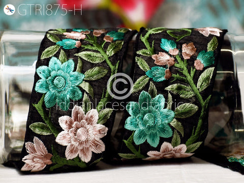 9 Yard Sea Green 65MM Embroidered Fabric Trim Floral Indian Sari Border Crafting Saree Sewing Decorative Beach Bag Cushions Trimmings Ribbon