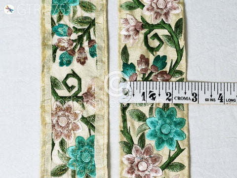 9 Yard Sea Green 65MM Embroidered Fabric Trim Floral Indian Sari Border Crafting Saree Sewing Decorative Beach Bag Cushions Trimmings Ribbon