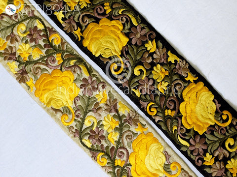 9 Yard Indian Yellow 8CM Embroidered Trim Decorative Floral Ribbon Embellishment Sewing Indian Sari Border Home Decor DIY Headband Crafting