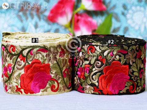 9 Yard Indian Red 8cm Embroidered Trim Decorative Floral Ribbons Embellishments Sewing Indian Sari Border Home Decor DIY Headbands Crafting