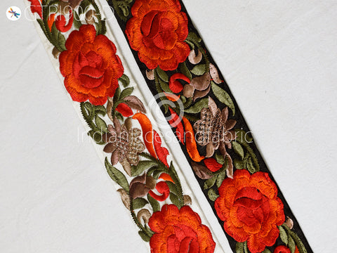 9 Yard Orange Indian Sari 5 CM Border Crafting Ribbon Sewing Fabric Embroidered Decorative Costume Trim Cushion Curtain Home Decor Trimming