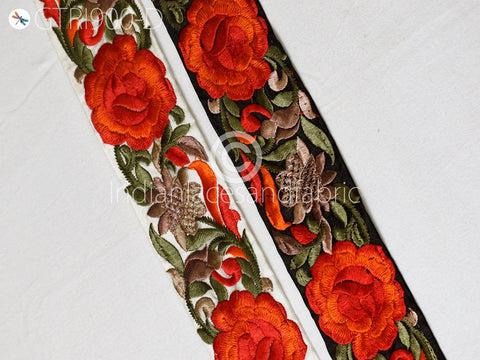 9 Yard Orange Indian Sari 5 CM Border Crafting Ribbon Sewing Fabric Embroidered Decorative Costume Trim Cushion Curtain Home Decor Trimming