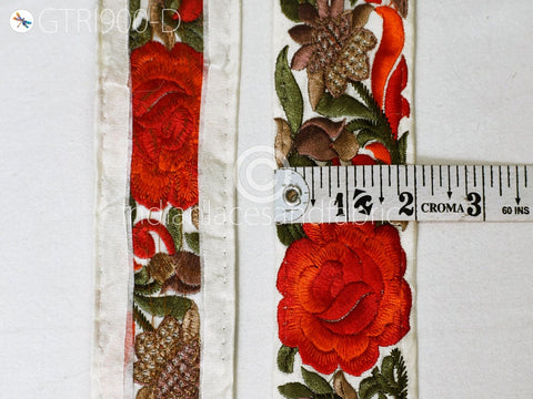 9 Yard Orange Indian Sari 5 CM Border Crafting Ribbon Sewing Fabric Embroidered Decorative Costume Trim Cushion Curtain Home Decor Trimming