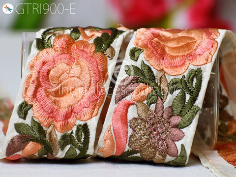 9 Yard Peach 5cm Indian Sari Border Crafting Ribbon Sewing Fabric Embroidered Dress Decorative Costume Trim Cushion Curtain Home Decor Trim