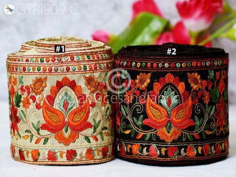 9 Yard Embroidered 10cm Fabric Trim Indian Sari Border Saree Laces Sewing DIY Crafting Decorative Ribbons Trimmings Cushions Beach Bags Hats