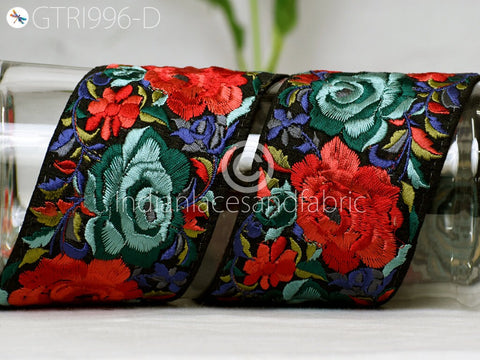 9 Yard Green Embroidered Fabric 8cm Trim Floral Indian Sari Border Crafting Saree Sewing Decorative Beach Bag Cushions Cover Trimming Ribbon