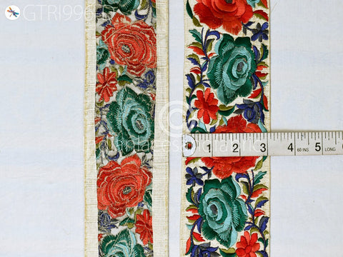 9 Yard Green Embroidered Fabric 8cm Trim Floral Indian Sari Border Crafting Saree Sewing Decorative Beach Bag Cushions Cover Trimming Ribbon