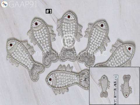 Fish Beaded Patches Appliques Zardozi Embroidery Sew on Patch Decorative Embroidery Handcrafted Zari Appliques