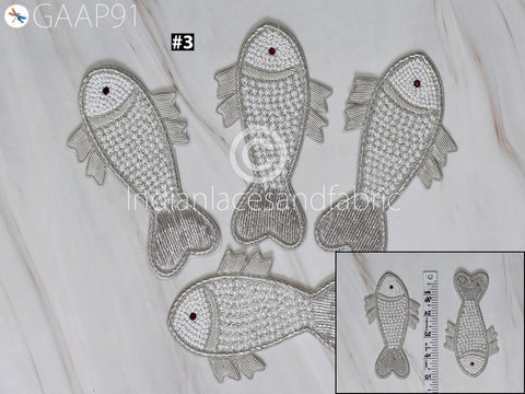 Handmade Zari Appliques Decorative Beaded Patch Designer Appliques Fish Applique Sequence Patches