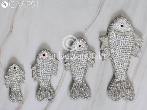 1 Pair Fish Beaded Patches Appliques Zardozi Embroidery Sew on Patch Decorative Embroidery Handcrafted Crafting Sewing Clothing Accessory