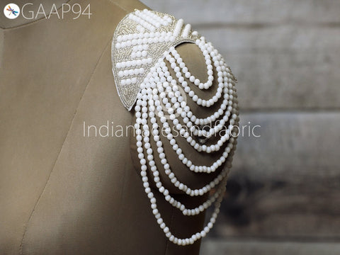 Beads Applique, Beaded Epaulette appliqués, handmade beaded tassel Patche, Beaded rhinestone parches