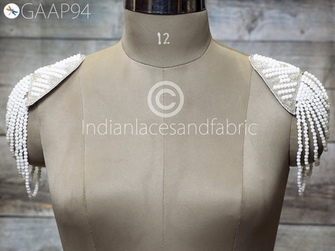 Beaded Epaulette appliqués, Skirts and tunics Patch, rhinestone epaulette , Dresses Patches, Length 9 Inch x Width 6.7 Inch appliqués