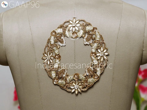 Mandala Gold Indian Patches Appliques Dresses Handmade Thread Embroidered Applique, 6.5 Inches Appliques