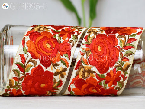 9 Yard Red Embroidered Fabric 8cm Trim Floral Indian Sari Border Crafting Decor Saree Sewing Decorative Beach Bag Cushions Trimmings Ribbons