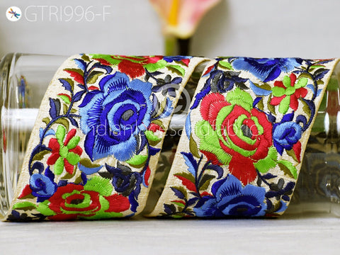 9 Yard Embroidered 75mm Fabric Trim Floral Indian Sari Border Crafting Saree Sewing Decorative Beach Bag Cushions Trimmings Dresses Ribbons