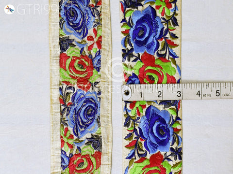 3 Yard Embroidered Fabric 8 CM Trim Floral Indian Sari Border Crafting Saree Sewing Decorative Beach Bag Cushions Trimmings Dresses Ribbons