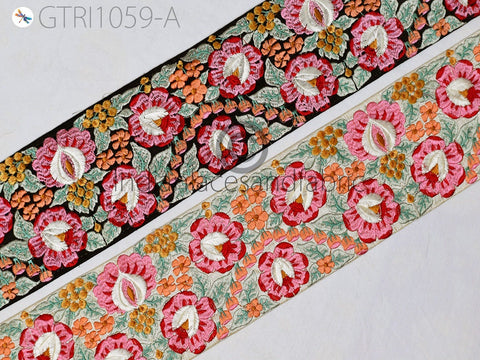 9 Yard Pink 9CM Indian Embellishment Embroidered Trim Cushion Covers Embroidery Saree Ribbon Sewing Crafting Border Wedding Trim Curtains