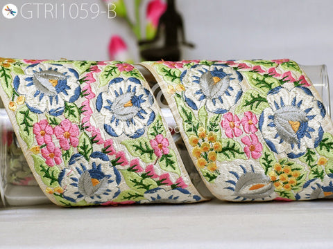 9 Yard Blue Indian Embellishment Embroidered 10cm Trim Cushion Covers Embroidery Saree Ribbon Sewing Border Wedding Trimmings Curtains