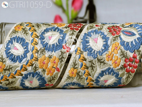 9 Yard Blue 10CM Indian Embellish Embroidered Trim Cushion Covers Embroidery Saree Ribbon Sewing Crafting Border Wedding Trimmings Curtains