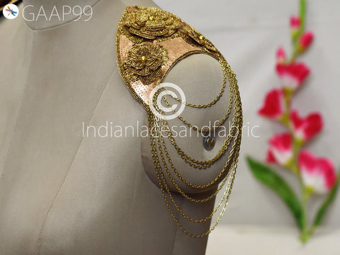 Beaded Epaulette appliqués, Handmade Embroidered Floral Applique, Embroidered Applique, Dresses Patches, Beaded Patches