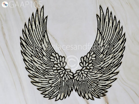 Angle Wings Patches Black Zardozi Patches Handmade Patches Decorated Beaded Applique, Embroidered Patches, Lehenga Applique, Festive Wear Appliques