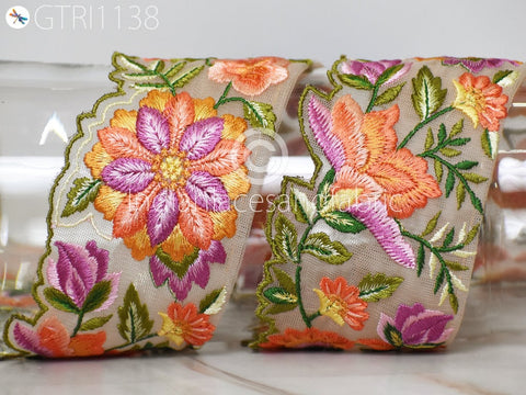 9 Yard Floral 75mm Embroidered Fabric Trim Embroidery Ribbon DIY Crafting Sewing Saree Indian Sari Border Home Decor Beach Bags Table Runner