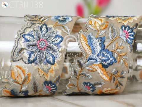 9 Yard Floral 75mm Embroidered Fabric Trim Embroidery Ribbon DIY Crafting Sewing Saree Indian Sari Border Home Decor Beach Bags Table Runner