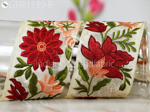 9 Yard Red 8cm Embroidered Fabric Trim Dress Embroidery Ribbon DIY Craft Sewing Saree Indian Sari Border Home Decor Beach Bags Table Runner