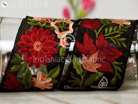 9 Yard Red 8cm Embroidered Fabric Trim Dress Embroidery Ribbon DIY Craft Sewing Saree Indian Sari Border Home Decor Beach Bags Table Runner