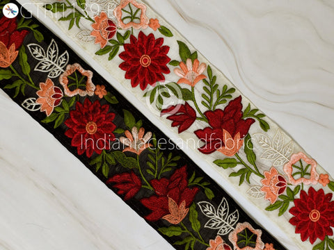 9 Yard Red 8cm Embroidered Fabric Trim Dress Embroidery Ribbon DIY Craft Sewing Saree Indian Sari Border Home Decor Beach Bags Table Runner