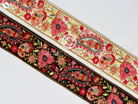 9 Yard Indian 5cm Embroidered Fabric Trim Saree Ribbon Sewing Crafting Embellishment Embroidery Border Wedding Dress Trimmings Cushion Cover